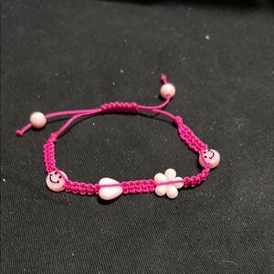 Pink Beaded Bracelet with Smiley Charms